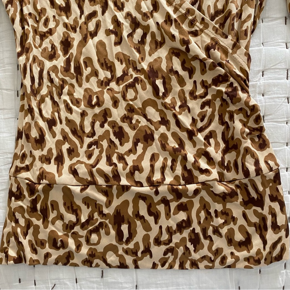 Cache Leopard Print Cross-Front Silk Blouse Size S - image 6